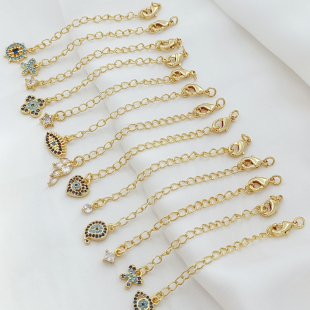 强保色14K包金镶锆蝴蝶延长链手链项链加长尾链龙虾扣diy饰品配件