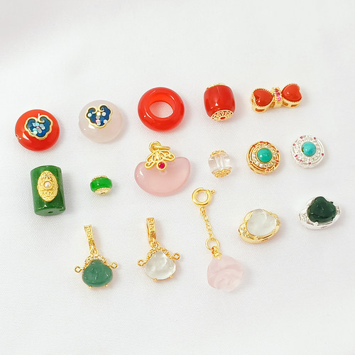 18K包金财神如意隔珠相思豆吊坠