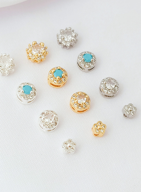 强保色14K铜镀厚银微镶锆石隔珠绿松圆扁珠手工diy手链散珠配件