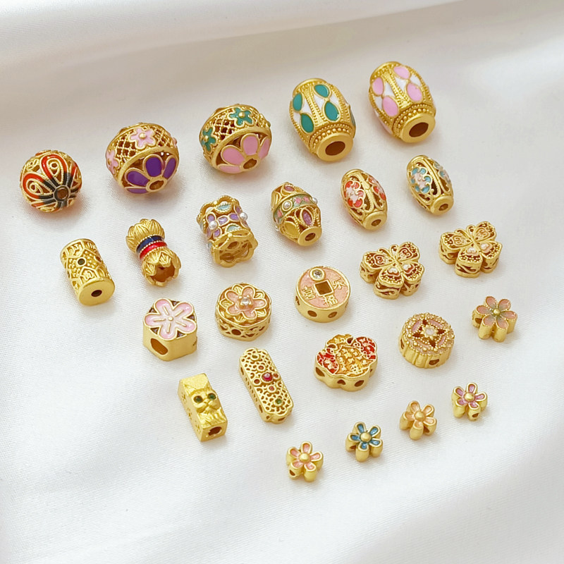 强保色18K沙金滴油烧蓝镂空球椭圆隔珠手工DIY五叶花手串饰品配件,饰品/流行首饰/时尚饰品新,其他DIY饰品配件,淘宝优惠券,粉丝福利购,淘宝优惠卷