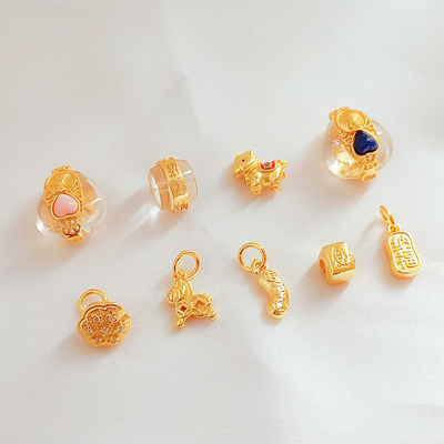 24K包金马上有钱屁桃白水晶隔珠