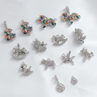 强保色铜镀钯白K镶彩锆木马葫芦吊坠手工DIY饰品配件手链项链挂坠