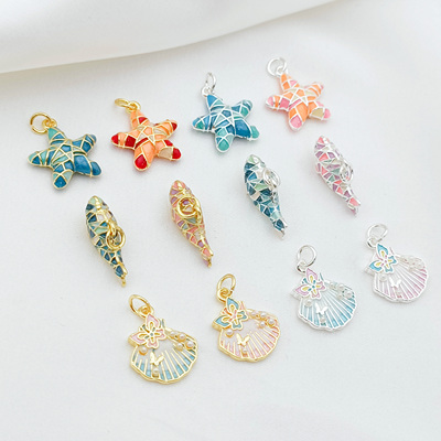 保色14k包金鲸鱼海星扇贝壳吊坠