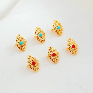 18K包金镶绿松祥云纹扣头DIY手镯修复卡扣贴片夹扣手链项链配件