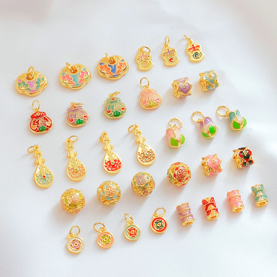 包金烧蓝铜钱吉牌招财进宝吊坠