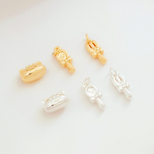 14K包金保色三叉戟吊坠勺子挂件猫头隔珠DIY手链项链银色配件材料