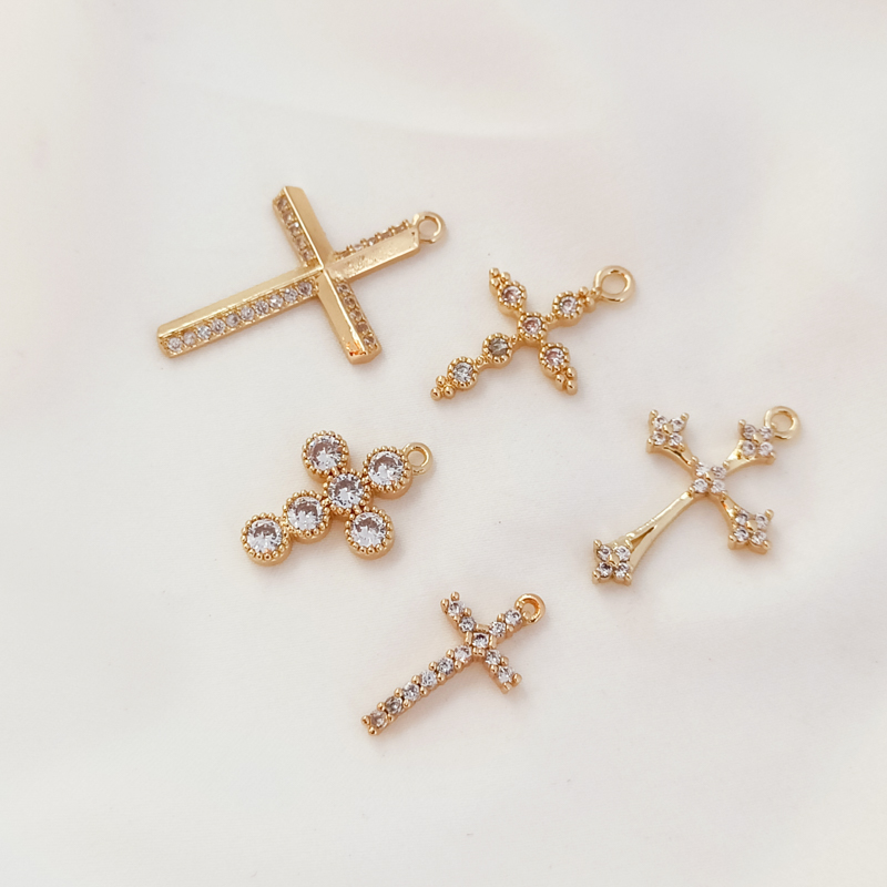保色镶锆石十字架吊坠链项链挂坠