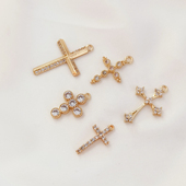 14K包金保色镶锆石十字架吊坠手链项链挂坠DIY耳饰耳坠饰品配件