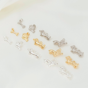 强保色铜镀14K包金骨头小狗骨头吊坠diy手工自制手链饰品配件材料