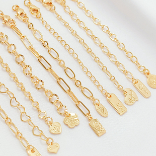 保色14K包金链条长方吊牌椭圆珍珠项链手链尾链diy饰品配件延长链