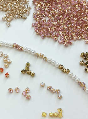 14K铜包金保色单爪子彩锆刺绣手缝钻3mm切角手工DIY首饰饰品配件