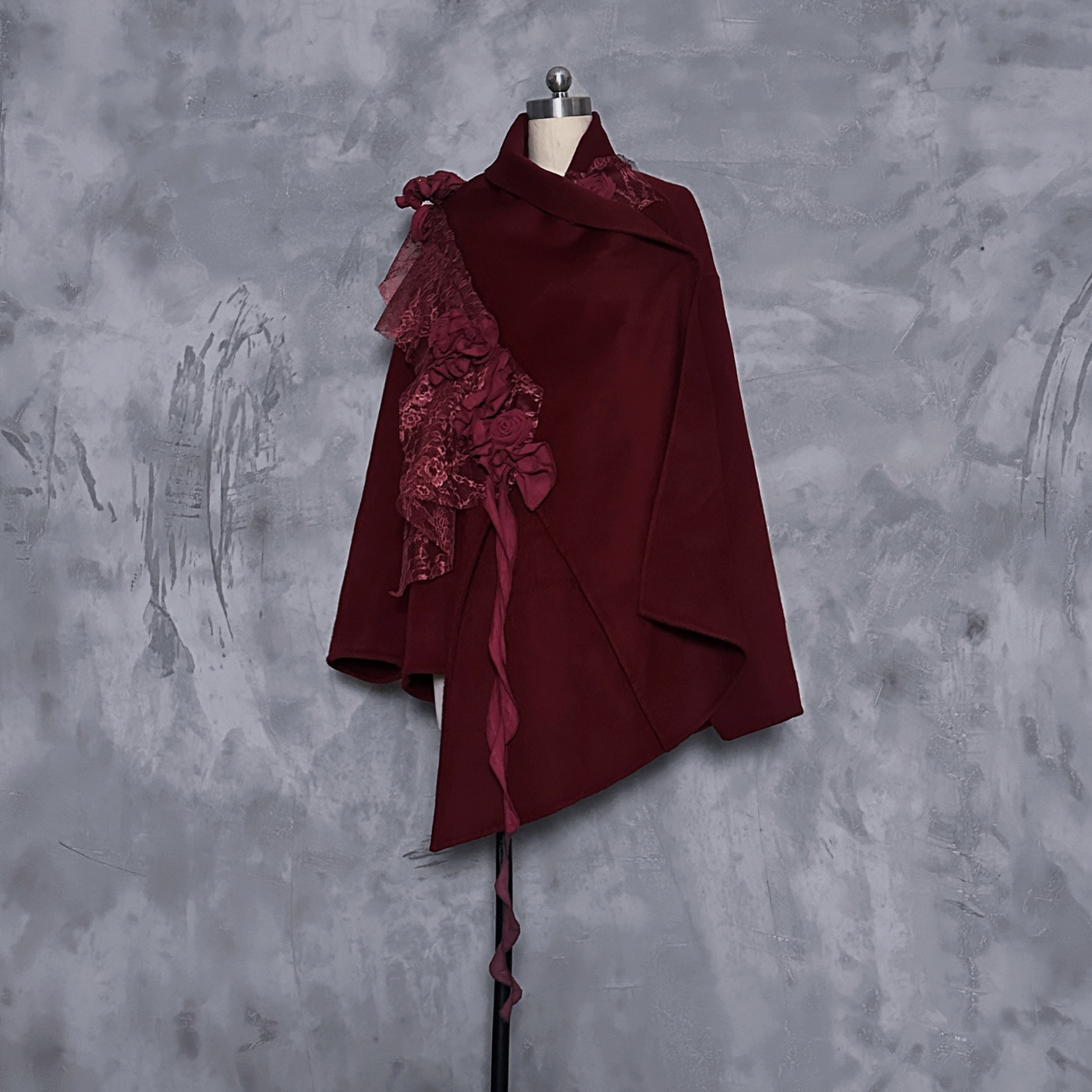 人间蜉蝣 绒絮纹集｜蕾丝羊毛大衣短款宽松系带毛呢外套设计师款,女装/女士精品,毛呢外套,淘宝优惠券,粉丝福利购,淘宝优惠卷