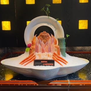 高端陶瓷三文鱼海鲜姿造牛从专用刺身干冰拼盘金边大摆盘子家商用