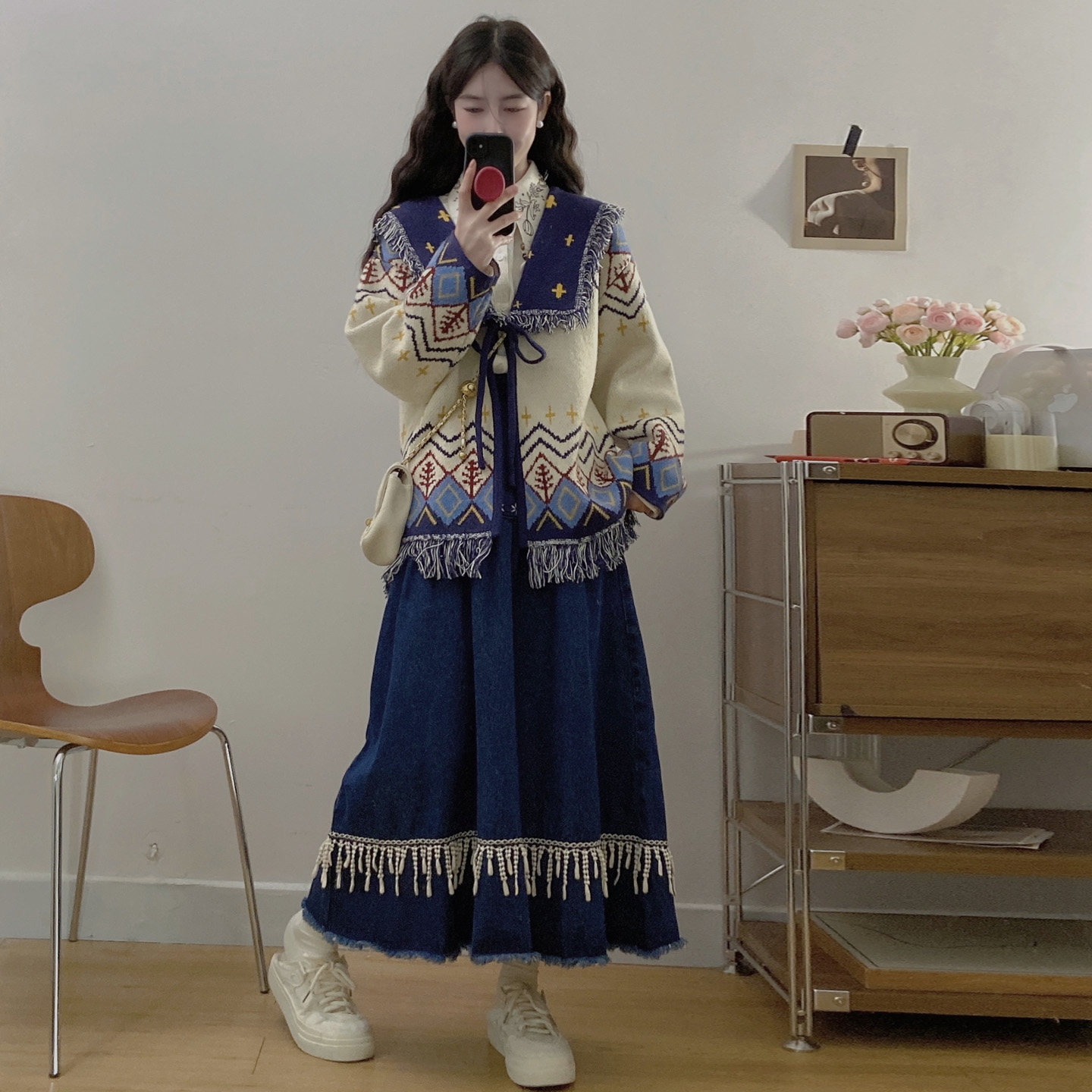 大码女装胖mm宽松显瘦慵懒风刺绣毛衣外套＋衬衣＋牛仔半裙三件套,女装/女士精品,大码套装,淘宝优惠券,粉丝福利购,淘宝优惠卷