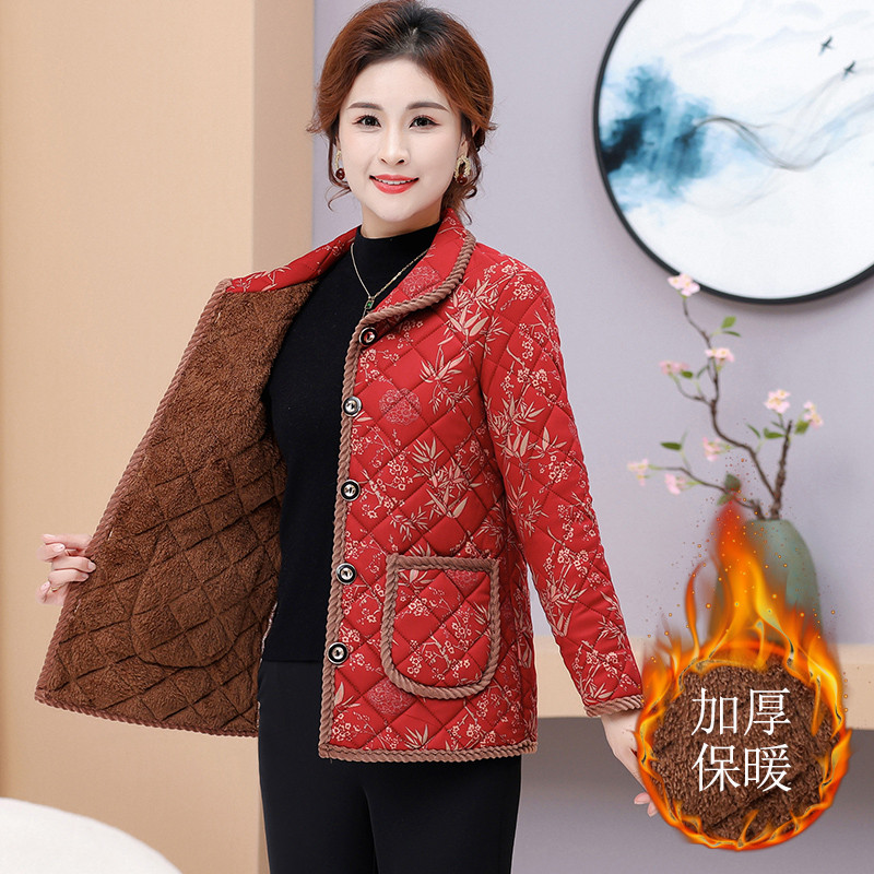 中老年妈妈冬装外套棉服新款大码保暖小棉袄加绒奶奶短款棉衣女装