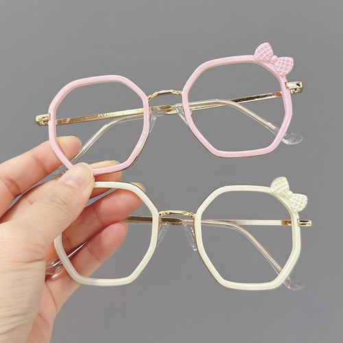 儿童眼镜女童时尚金属蝴蝶结眼镜框女孩洋气拍照装饰无镜片眼镜架