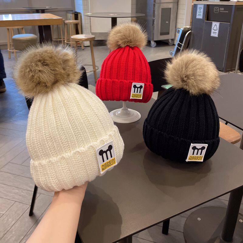 儿童帽子秋冬季宝宝韩版M字母潮保暖毛线帽男女童加绒加厚针织帽,童装/婴儿装/亲子装,帽子,淘宝优惠券,粉丝福利购,淘宝优惠卷
