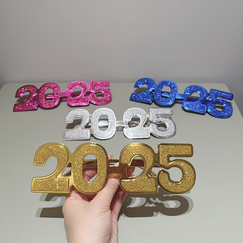 2025眼镜电镀粘粉直面元旦新年跨年装饰圣诞眼镜数字搞怪新年眼镜