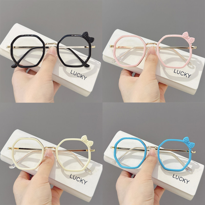 儿童眼镜框女童时尚金属蝴蝶结无镜片眼镜架女孩可爱超萌拍照眼镜