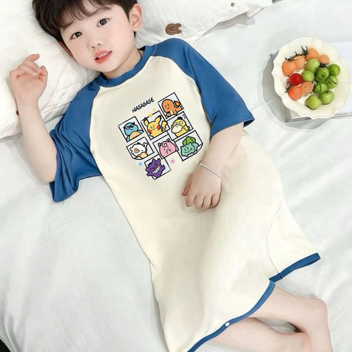 儿童睡裙夏季宝可梦纯棉男童睡衣中大童家居服半袖女童睡裙空调服
