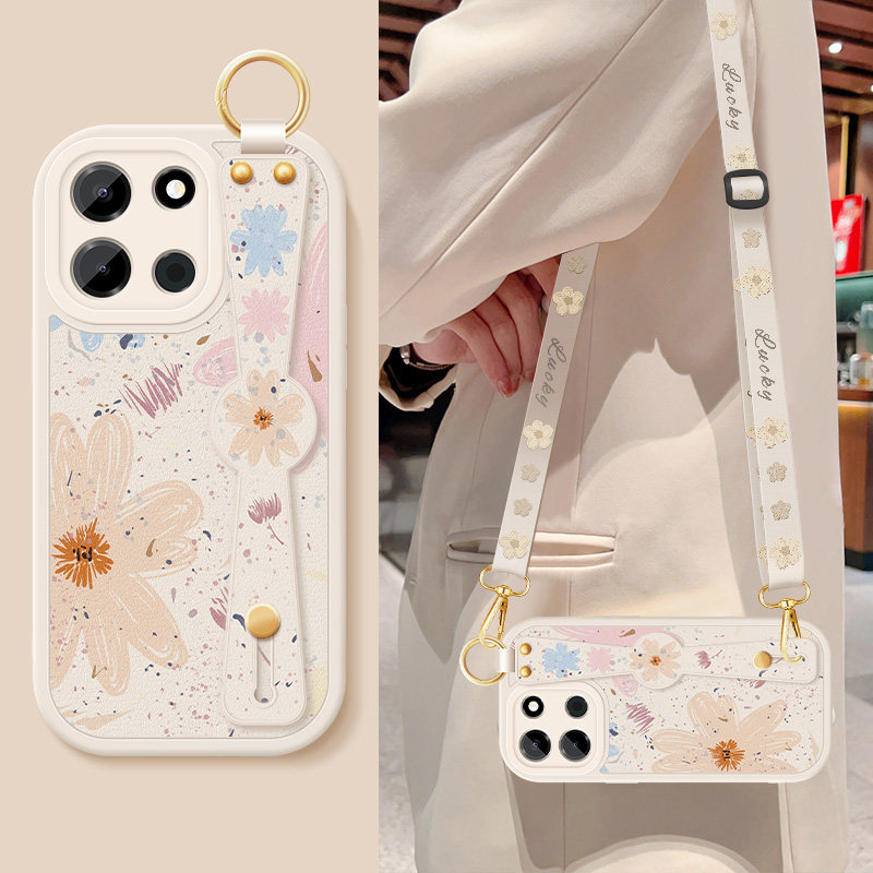 适用于vivox300e手机壳软胶防摔X300E彩色花小羊皮保护套女vivo X300E镜头全包边可斜挎腕带背带挂绳挂脖新款