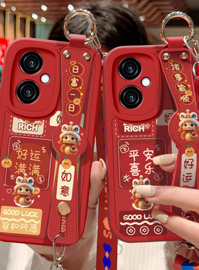 适用oppok11手机壳防摔K11x 5G红色小羊皮OPPO保护套K10祝福文字Pro斜挎腕带K10活力版背带挂绳K10x好运新款