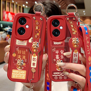 适用oppok11手机壳防摔K11x 5G红色小羊皮OPPO保护套K10祝福文字Pro斜挎腕带K10活力版背带挂绳K10x好运新款