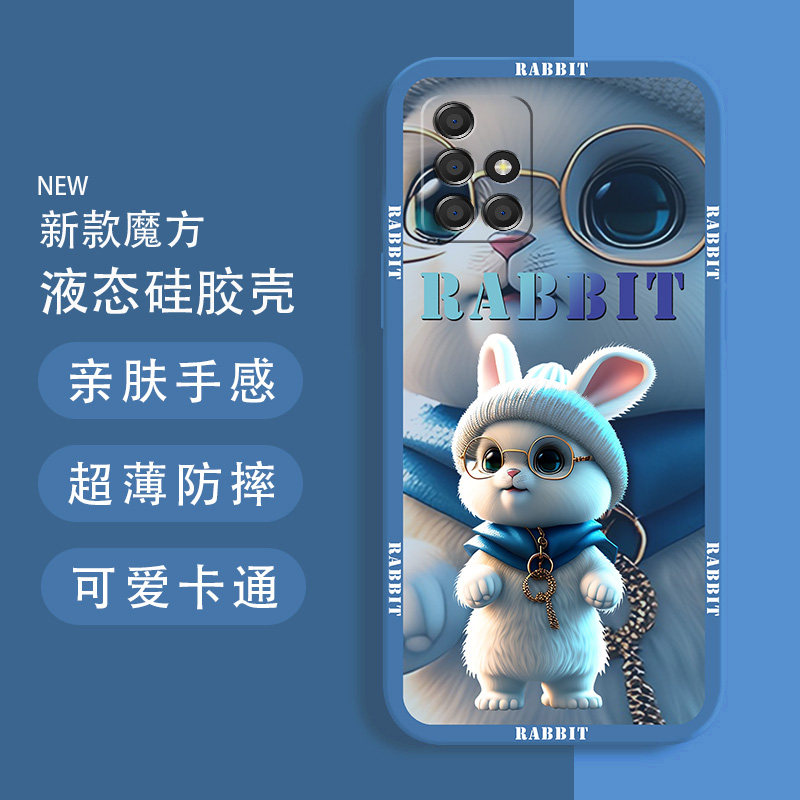 适用三星A71 4G手机壳防摔Galaxy A70眼镜兔子盖乐世A54硅胶软壳A34卡通保护套A32镜头全包A13 5G男女新款薄
