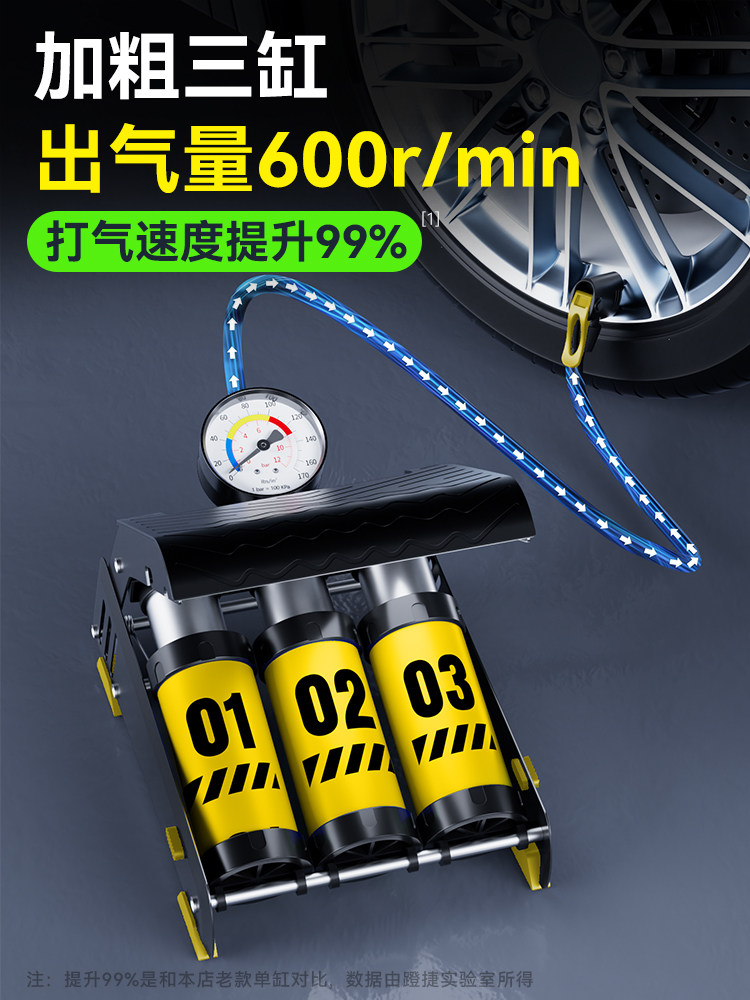 小轿车载充气泵带测胎压汽车专用脚踩冲气打气泵气压表轮胎打气筒