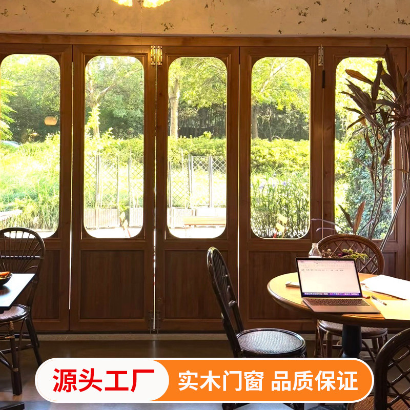 全实木左右折叠门网红推拉玻璃门民宿店铺木门定做酒店餐厅平开门
