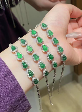 小红署天然危料阳绿翡翠葫芦手链s925银镶嵌新中式轻奢款 送证书