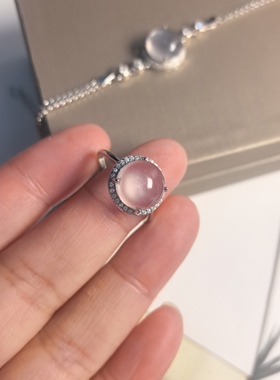 天然水沫玉10mm蛋面戒指通体S925纯银轻奢贵气气质珠宝