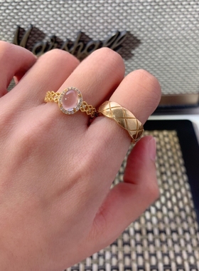 天然石英质玉水沫玉旦形蕾丝花边戒指 S925银 新中式调节戒指