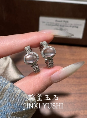 天然水沫玉戒指s925银镶嵌玉石时尚设计感戒指送朋友礼物