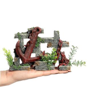 鱼缸造景创意船锚沉船潜艇残骸假水草水族箱鱼虾穿行树脂装饰摆件