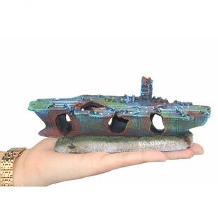 鱼缸造景创意仿真沉船残骸战舰潜水艇水族箱装饰摆件树脂躲避屋洞