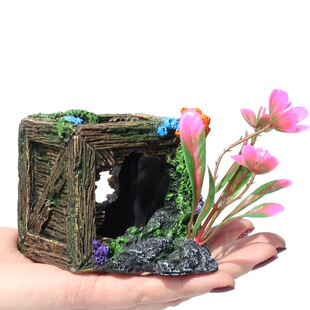 鱼缸造景树脂仿真木箱鱼虾躲避屋观景鱼缸背景空心布景装饰品摆件