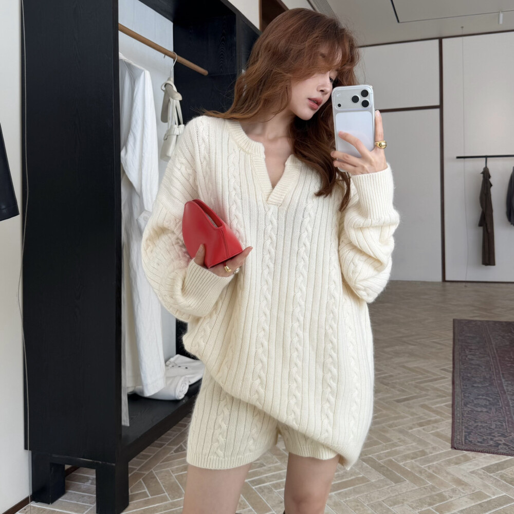 2025冬季新款麻花纹毛衣套装