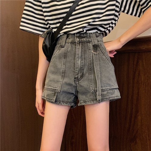 Real price high waist jeans shorts women's summer new loose thin net red A-line hot pants jeans