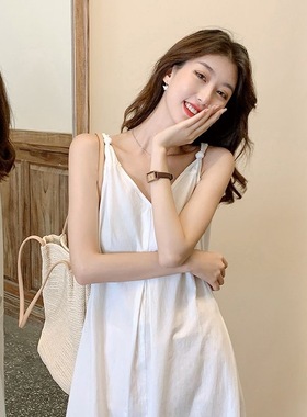 孕妇裙女夏季新款白色吊带仙女裙超仙宽松遮肚小清新连衣裙孕晚期