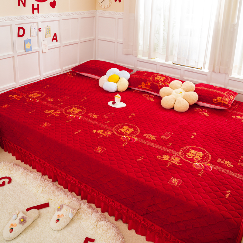 大红结婚喜字炕盖榻榻米床盖