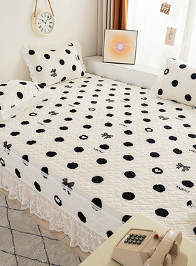 波点榻榻米床盖牛奶绒铺毯东北农村大炕床盖火炕专用四件套防滑3m