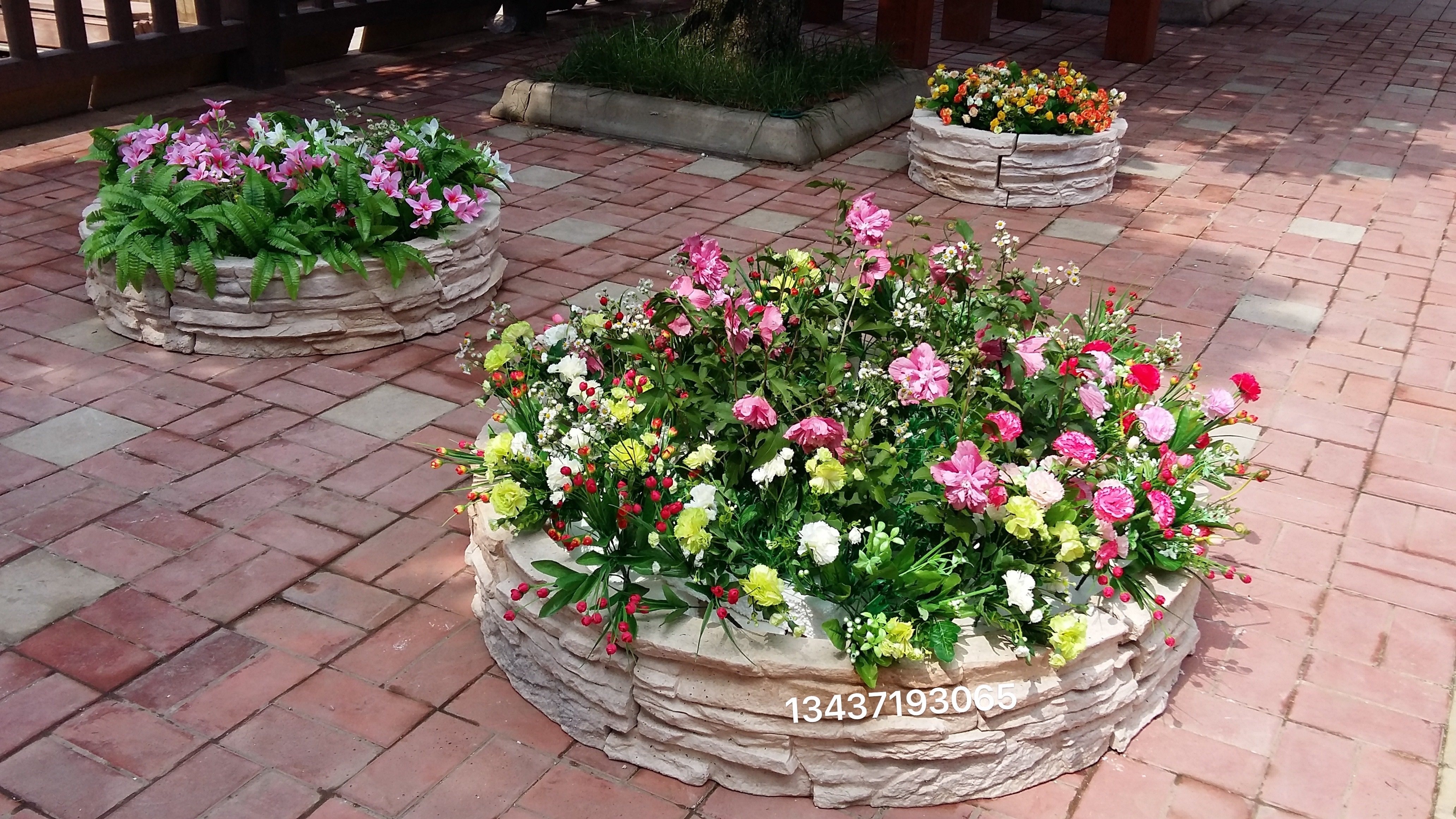 新款水泥艺术拼装圆形方形文化石无底花坛模具 仿古砖软胶模具