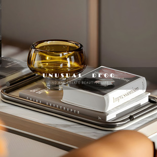 UNUSUAL 轻奢琥珀色玻璃花器花瓶茶几样板房间客厅托盘鲸鱼摆件