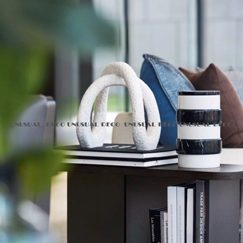 现代简约欧式白色环形创意摆件雕塑样板房售楼处会所酒店软装饰品