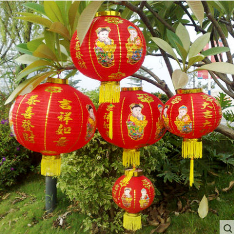 新年灯笼大红灯笼钢丝折叠8寸-18寸人物灯笼挂饰广告灯笼舞蹈道具