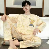 新款 青少年卡通款 加大码 长裤 男士 春秋季 长袖 睡衣套装 可外穿家居服