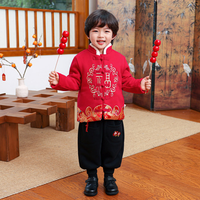 男童套装冬装2026新款宝宝周岁礼服中式唐装国风儿童喜庆拜年衣服