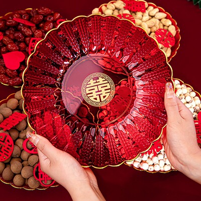 果盘婚礼客厅喜糖盘结婚红色