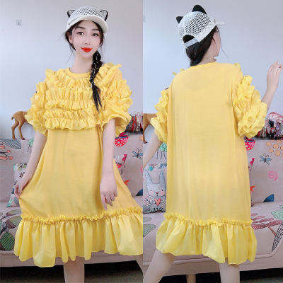 2025夏装新款原创小众设计师款多层次荷叶边花边花苞袖网红连衣裙